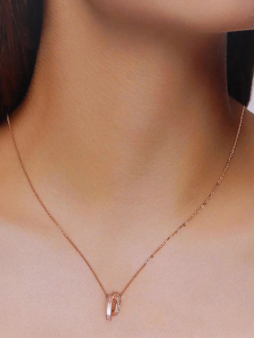 Kai Jewel 925 Silver Rose Gold Dainty Stone Studded Pendant Necklace