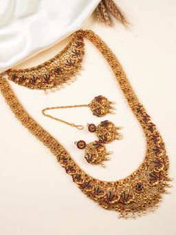 STILEADDA - Traditional Gold Plated Multi-Color Flower Design Bridal Jewellery Set