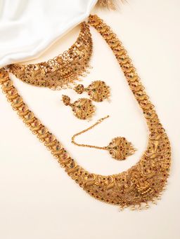 STILEADDA - Traditional Gold Plated Goddess Multi-Color Bridal Temple Jewellery Set