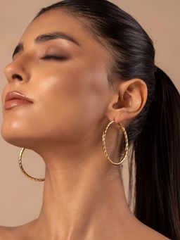 Voylla - Korean Bling Golden Wave Hoop Earrings