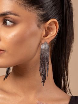 Voylla - Korean Black Bling Eclipse Tassel Earrings
