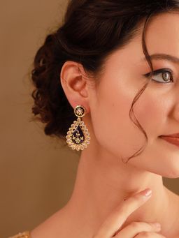 Voylla - Purple Jamuni Floral Stone Studded Drop Earrings