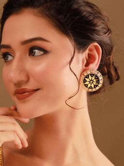 Voylla - Black Sunehri Mandala Big Stud Earrings