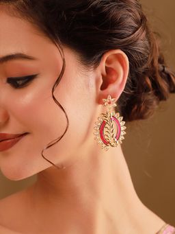 Voylla - Pink Guldaasta Drop Earrings