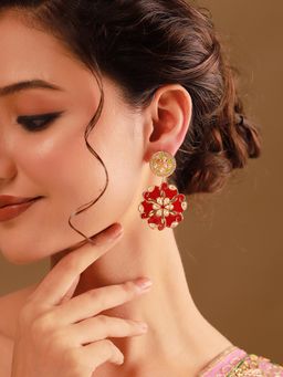 Voylla - Red and Green Gulphool Drop Earrings