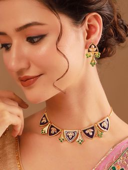 Voylla - Purple and Green Jamuni Panna Haar Jewellery Set