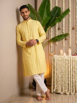 KISAH - Mens Yellow Kurta Trousers (Set of 2)