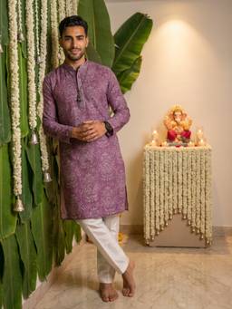 KISAH - Men Purple Kurta Trousers (Set of 2)