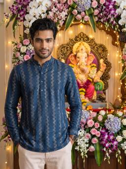 KISAH - Men Blue Short Kurta