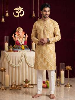 KISAH - Yellow Cotton Blend Printed Kurta with Trouser (Set of 2)