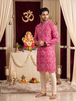 KISAH - Pink Silk Blend Full Sleeves Kurta With Churidar