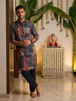 KISAH - Men Cotton Blend Multi-Color Kurta