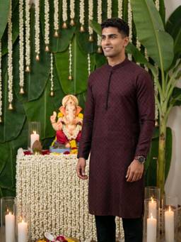 KISAH - Men Silk Blend Maroon Kurta