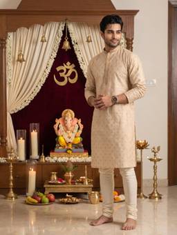 KISAH - Men Cotton Blend Beige Kurta