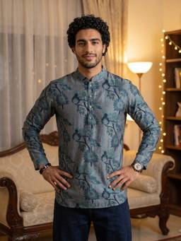 KISAH - Blue Floral Full Sleeves Kurta