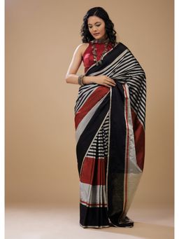 KALKI FASHION - Satin Stripes Print Saree In Multi-Color with Unstitched Blouse