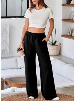 Outzidr - Black Elasticated Waist Band Straight Leg Trouser