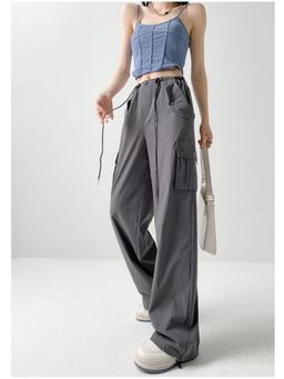 Outzidr - Grey Elastic Cargo Pants with Drawstring