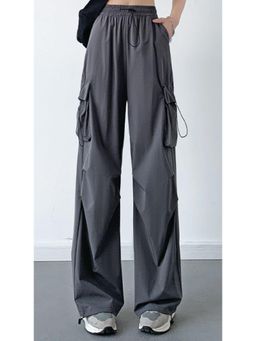 Outzidr - Grey Drawstring Parachute Pin Tucked Cargo Pants