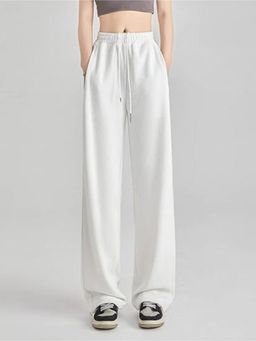 Outzidr - White Elasticated Wide Leg Joggers