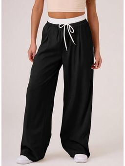 Outzidr - Black Baggy Fit Contrast Waistband Sweatpants