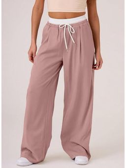 Outzidr - Pink Baggy Fit Contrast Waistband Sweatpants