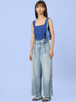 ONLY - Women Printed Blue Crop Top