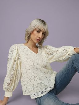 ONLY - Women Lace Beige Top