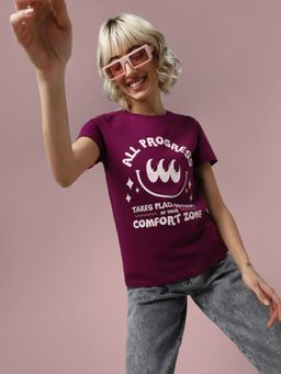 ONLY - Women Printed Purple T-shirt