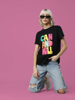 ONLY - Women Printed Black T-shirt