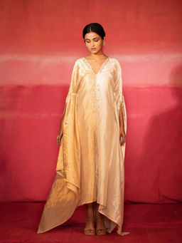 DEEPTHEE - Half and Half Metallic Hand Embroidered Kaftan Dress