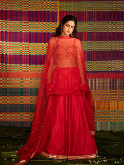 DEEPTHEE - Sita Hand Embroidered Kali Lehenga with Blouse & Dupatta (Set of 3)