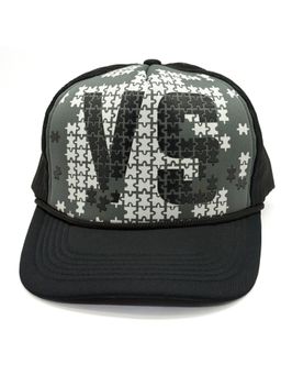 The Tie Hub - Black Net Cap with Puzzle Print Unisex Adjustable Mesh Snapback Cap