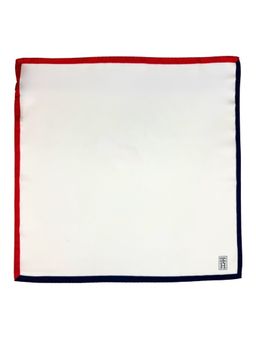 The Tie Hub - White Italian Silk Pocket Square with Navy Blue & Red Border