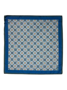 The Tie Hub - Sky Blue Italian Silk Pocket Square with Blue-Rust Printed and Olive Border