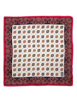 The Tie Hub - Pink Italian Silk Pocket Square with Brown Motif and Black Paisley Border