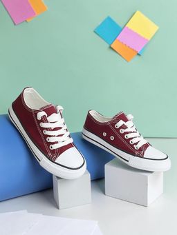 Truffle Collection - Burgundy Canvas Top Design And Durable Sole Lace-Up Sneakers