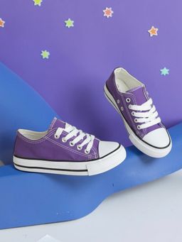 Truffle Collection - Purple Canvas Top Design And Durable Sole Lace-Up Sneakers