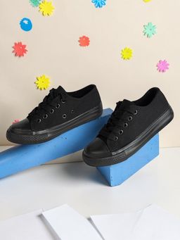 Truffle Collection - Black Canvas Top Design And Durable Sole Lace-Up Sneakers