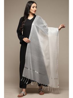 Biba - Off White Cotton Blend Yarndyed Dupatta