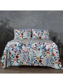 WHITES OF LONDON - Floral Burst 200 Tc Percale Organic Flat Sheet With Pillow Cover