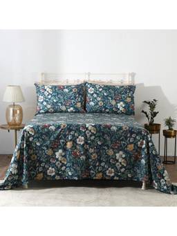 WHITES OF LONDON - Adriana Teal 200 Tc Percale Organic Flat Sheet With Pillow Cover