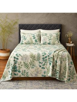 WHITES OF LONDON - Evergreen Medley 200 Tc Percale Organic Flat Sheet With Pillow Cover