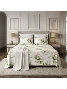 WHITES OF LONDON - Rambling Rose 200 Tc Percale Organic Flat Sheet With Pillow Cover
