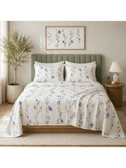 WHITES OF LONDON - Watercolour Mist 200 Tc Percale Organic Flat Sheet With Pillow Cover