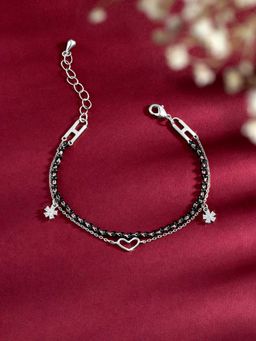 Peora - Silver Plated CZ Openable Mangalsutra Bracelet with Black Beads