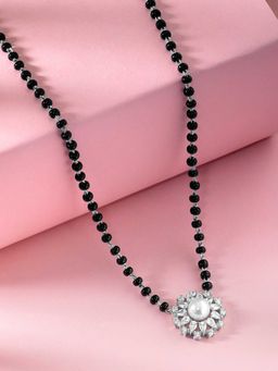 Peora - Silver Plated Pearl CZ Studded Mangalsutra Necklace Fashion Jewellery Gift for Women