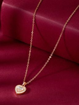 Peora - Rose Gold Plated Cubic Zirconia Studded Heart Necklace