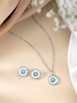 Peora - Silver Plated Blue Evil Eye Necklace and Stud Earrings Fashion Jewellery Set