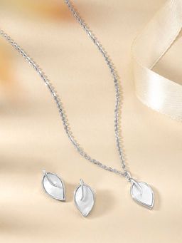 Peora - Silver Plated Leaf Shape Necklace and Stud Earrings Jewellery Set